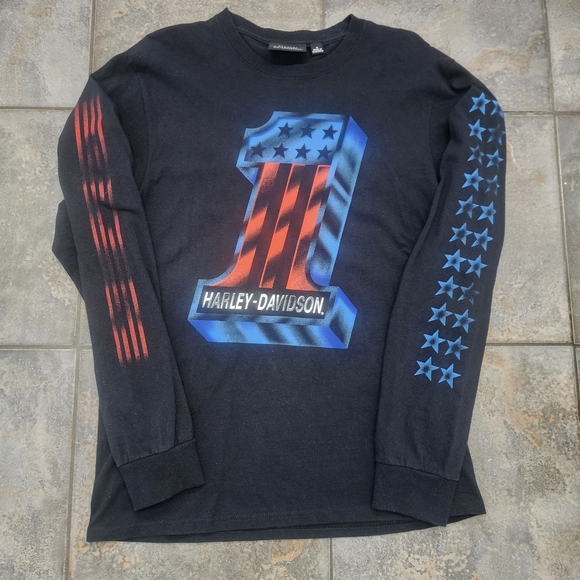 Harley Davidson Motorcycles Men's Medium Y2K Patriotic USA Long Sleeve T Shirt - Picture 1 of 9